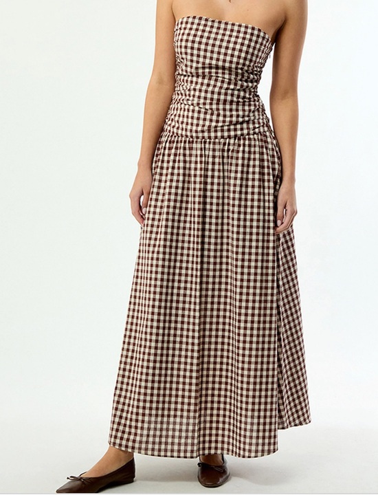 PacSun Dresses & Skirts - Pacsun Brown and White Gingham Strapless Maxi Dress
